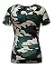 Beauhuty Womens Tops Print Deep V Neck Slim Fitted T-Shirt Front Surplice Wrap Ruched Short Sleeve Tees (M, Short-Camouflage)
