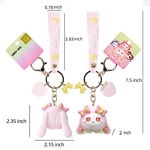 You Wizv Cute Kawaii Accessories Anime Keychain Adorable Keychain Peach Star-Moon-Rabbit Keyring Key Purse Handbag Car Charms #TOP2