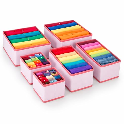 Image of Skrill 8-Piece Foldable Cloth Storage Box Set | Cube Baskets, Bins & Dividers for Closet & Dresser Drawer Organization | Storage for Shirts, Pants, Underwear, Bras, Inners, Socks & More - Pink