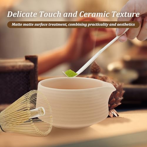 Miniatura 4 de Juego De Té Matcha, 8 Piezas, Con Whisky, Broom, Cuenco Con Spout, Soporte Para Escoba De Bambú, Alfombrilla De Té, Soporte, Juego De Iniciación Matcha, Rosa Cerezo