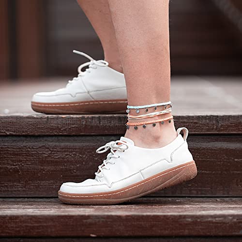 Fancy Shiny Boho Ankle Bracelets Waterproof String Anklets Braided Rope Anklet Beach Surfer Anklets Cute Coin Foot Jewelry For Women Teen Girls(Teal/Coral) #TOP4