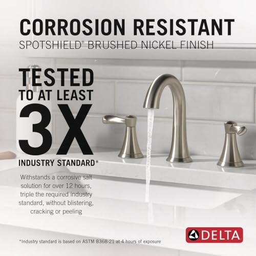 Delta Faucet Esato Widespread Bathroom Faucet Brushed Nickel, Bathroom Faucet 3 Hole, Bathroom Sink Faucet, Drain Assembly, SpotShield Brushed Nickel 35897LF-SP by DELTA - Used condition - Image 2