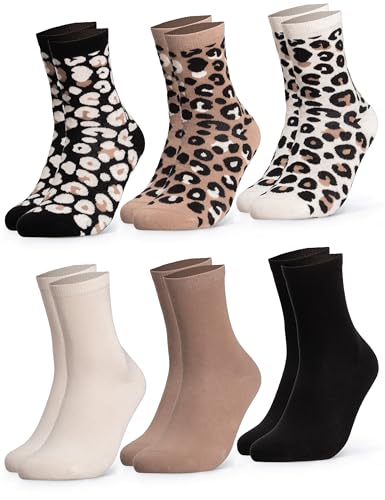 Occulto calcetines leopardo mujer 6 pares (modelo: Leonie), calcetines algodon Mezcla beige 39-42
