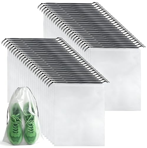 PLULON 50 Pcs Clear Shoe Bags for Travel, Clear Travel Shoe Bag for Packing