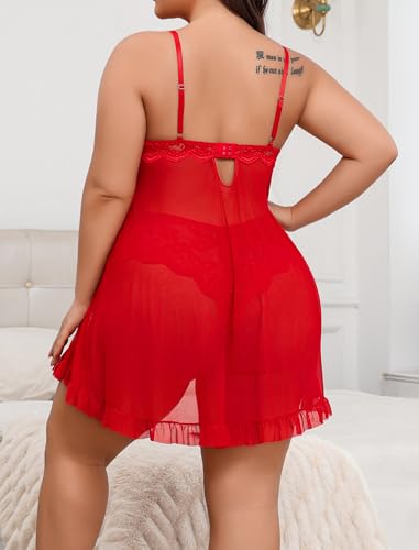 Image of Avidlove Plus Size Lingerie for Women Sexy Lingerie Dress Lace Babydoll Lingerie V-Neck Open Front Strap Nightdress