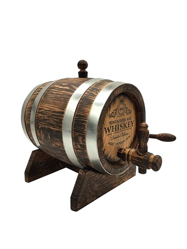 Oak Aging Barrel 2L for Whiskey, Bourbon, Rum, Wine | Small Wooden Mini Cask | Natural Wax Finish | Gift for Men | Handmade Tabletop Oak Barrel Keg for Home or Bar Decor