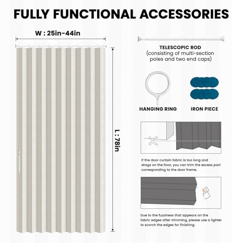 Image of AJAZZ Blackout Door Curtains with Curtain Rods 28-39 in Length Magnetic Door Curtain Blackout Curtains for Bedroom, Doorway Curtain Sets (1 Panel, 44 W x 78 L, Cream White)