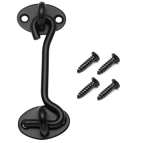 Image of Biaungdo Heavy Duty Hook and Eye Latch, 4 Inch, Black, 1 Pack Privacy Hook