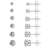 Yohong 6 Pairs 3-8mm Women Stud Earrings Set, Hypoallergenic Stainless Steel Cubic Zirconia Earrings for Women Men