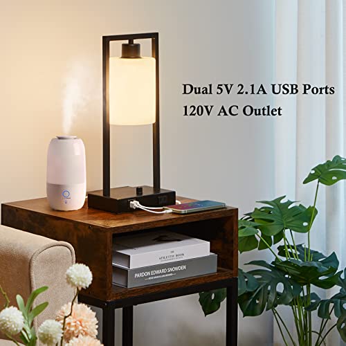 Suraielec Industrial Table Lamp Set Of 2, Dimmable Nightstand Lamp With 2 Usb Ports & Ac Outlet, Modern Table Lamps For Bedroom Living Room, Matte Black Finish, Frosted Glass Shade, Led Bulb Included #TOP2