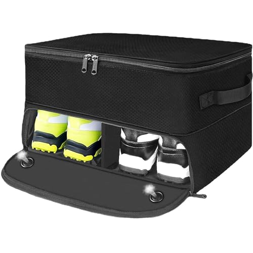 2 Layer Golf Trunk Organizer, with Separate Ventilated Compartment, Large Waterproof Car Golf Locker, for 2 Pairs Shoes, Individual Ventilated, for Balls, Tees, Clothes