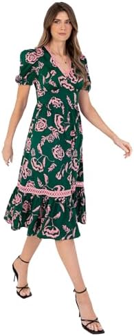 Lovedrobe Women's Women's Ladies Midi Dress Short Puff Sleeve V-N...