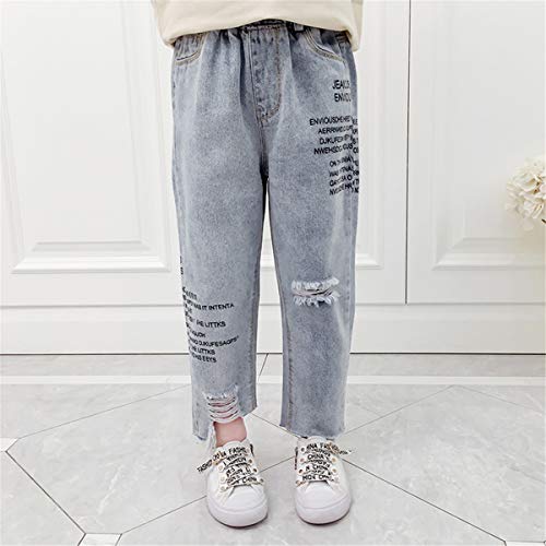 Big Girls Kids Child Distressed Ripped Hole Teens Jean Sport Casual Letter Print Denim Pants3