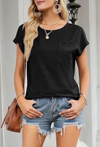 MEROKEETY Women's Casual Cap Sleeve T Shirts Basic Summer Tops Loose Solid Color Blouse - Image 7