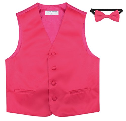 BOY'S Dress Vest & BOW Tie Solid HOT PINK FUCHSIA Color BowTie Set