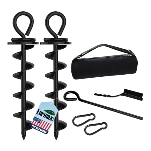Image of Eurmax USA 2-Pack Heavy Duty Dog Tie Out Stake, No-Tangle In Ground Anchor Runner for Large Dogs up to 210 Lbs - Perfect for Yard, Beach and Camping (Medium,Black)