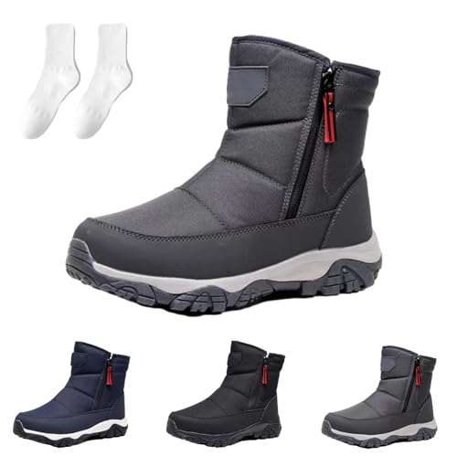 Velexia Men’s Waterproof Orthotic Winter Work Boots, Anti-Slip Lightweight Ankle Boot, All-Day Comfort Insulated Boots (Grey, One Size, Adult, Men, 8.5, Numeric, US Footwear Size System, Wide)