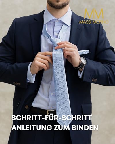 Massi Morino Krawatte Hellblau mit Einstecktuch Set Herren inkl. Manschettenknöpfe, Krawattennadel und Geschenkbox - Männer Krawattenset zur Hochzeit