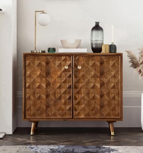 Image of The Attic Diamond Medium Sideboard Honey, Multipurpose Cabinet for Kitchen and Living Room Storage, Classy Sideboard, Solid Mango Wood, Honey Matte Finish