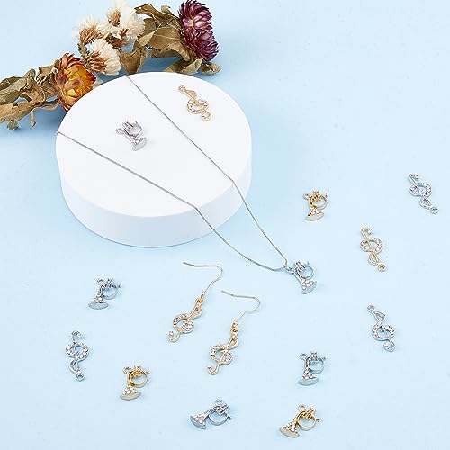 SUPERFINDINGS 20Pcs 4 Style Rack Plating Charms Alloy Rhinestone Pendants Platinum Golden Musical Note Instruments Charms Sparkling Rhinestone Charms for Jewelry Making Hole: 1.5~2mm - Image 4