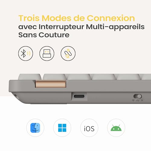 LOFREE Clavier mécanique Flow Lite84 Touches sans Fil Rechargeable Interchangeable avec récepteur2.4G, Connexion BT et Filaire pour Windows Mac Interrupteurs linéaires(Marble) Disposition FR – vue 5