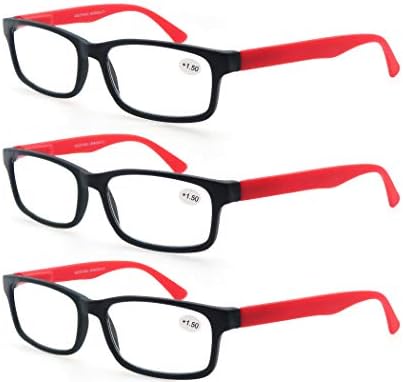 MODFANS Reading Glasses 1.0 Men Women 3 Pack,Rectangular Clear Lens Comfort Spring Hinge Eyeglasses,Stylish Lightweight Plastic Readers with Pouch (3 Blue)