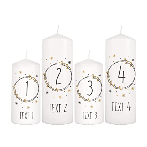 Adventskerzen Set mit Aufdruck, 4 Stück für Adventskranz