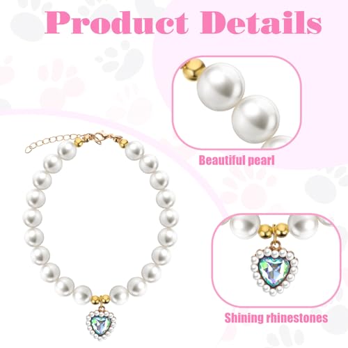 Qianyu 2 Stück Perlenhalsband für Katzen und Hunde Herzförmig Schmuck Haustier Halskette Verstellbarer Umhängegurt Ausgefallene Hochzeit Geburtstagsparty Haustier-Kleid Zubehör Halsband