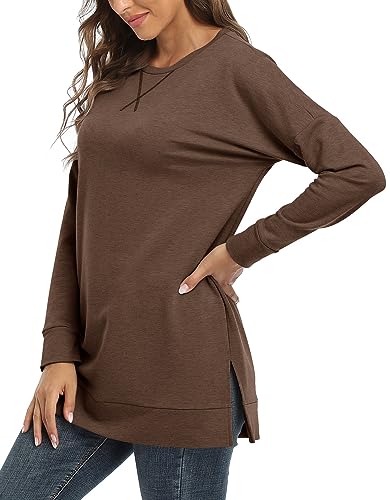 BETTE BOUTIK Women's Drop Long Sleeve Sweatshirts Casual Crewneck Tunic Tops Sweartshirts With Side Slits S-3XL