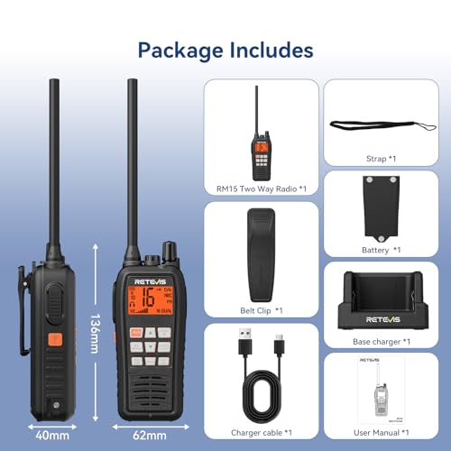 Retevis RM15 Marine Radio 6W, IP68 Floating VHF Radio Handheld, Dual-Way Noise Reduction Audio System Maritime, 2000mAh, Type-C, NOAA, Falling Water Flash Alarm, Boat Radio for Coastal Vessel(1 Pack) - Thumbnail 7