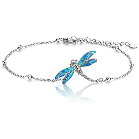 VENACOLY Sterling Silver Dragonfly Bracelet for Women Blue Dragonfly Bead Bracelet Dragonfly Jewellery Gifts for Women Girls Cover