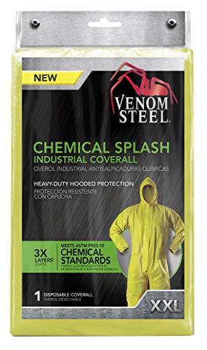 Image of Venom Steel Disposable Chemical Splash Industrial Coverall, Hooded, Elastic Wrist and Ankles, Yellow (XXL)
