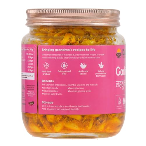 Image of Daichi - Garlic Pickle | Crafted with love by women artisans | Sun cured | Cold-pressed mustard oil | In-house spices | No Preservatives 500gm (Pack of 2)