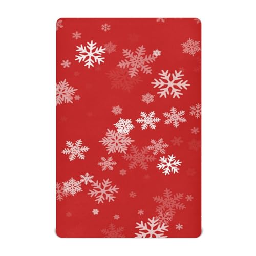 Moudou Christmas Snowflake Red Playard Sheet for Boy Girls, Soft Breathable Fitted Toddler Sheet for Standard Playard Bed Mattress, 39 x 27 x 5 Inch