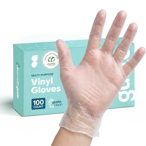 Comfy Package [100 unidades Guantes desechables de vinilo, sin polvo, sin látex, guantes transparentes para cocinar y limpiar   Talla grande.