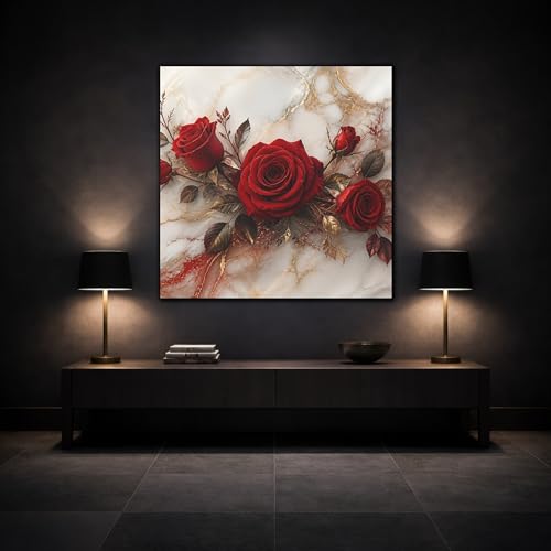 Impression sur toile roses rouges et marbre doré premium - 3
