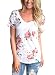 Lovezesent Women's Short Sleeve V-Neck Floral Print Blouses T-Shirt Large White