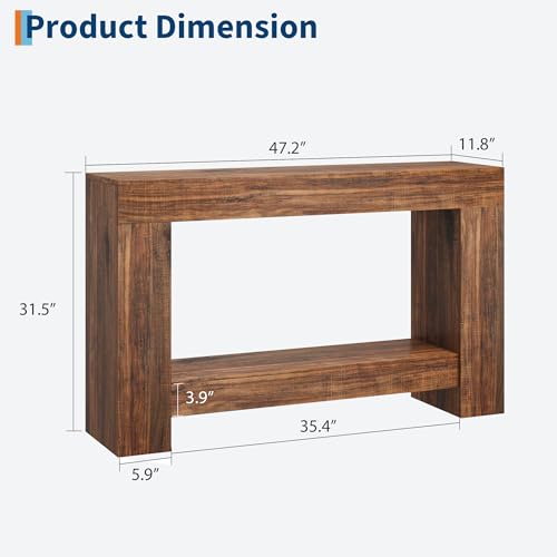 47.24 Inches Long Console Table for Entryway, 2-Tier Large Sofa Table with Storage, Farmhouse Console Table for Living Room, Wooden Entrance Entry Table for Entryway, Hallway