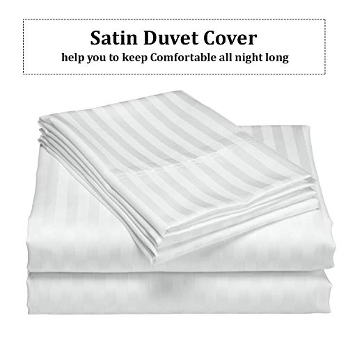 Housse de couette satin de coton fermeture éclair invisible lit blanc - 5