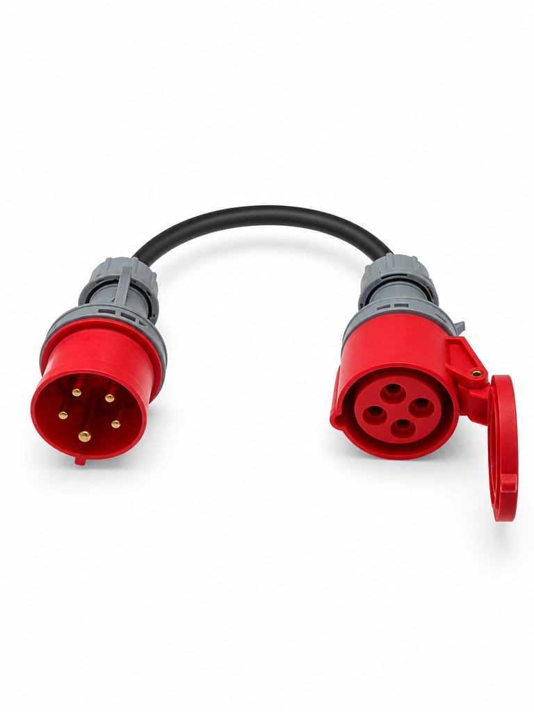 16A 5 Pin to 16A 4 Pin 3 Phase Adaptor – 415V IEC 60309 Heavy Duty Converter – 0.5m HO7RN-F RUBBER Cable – Industrial Grade