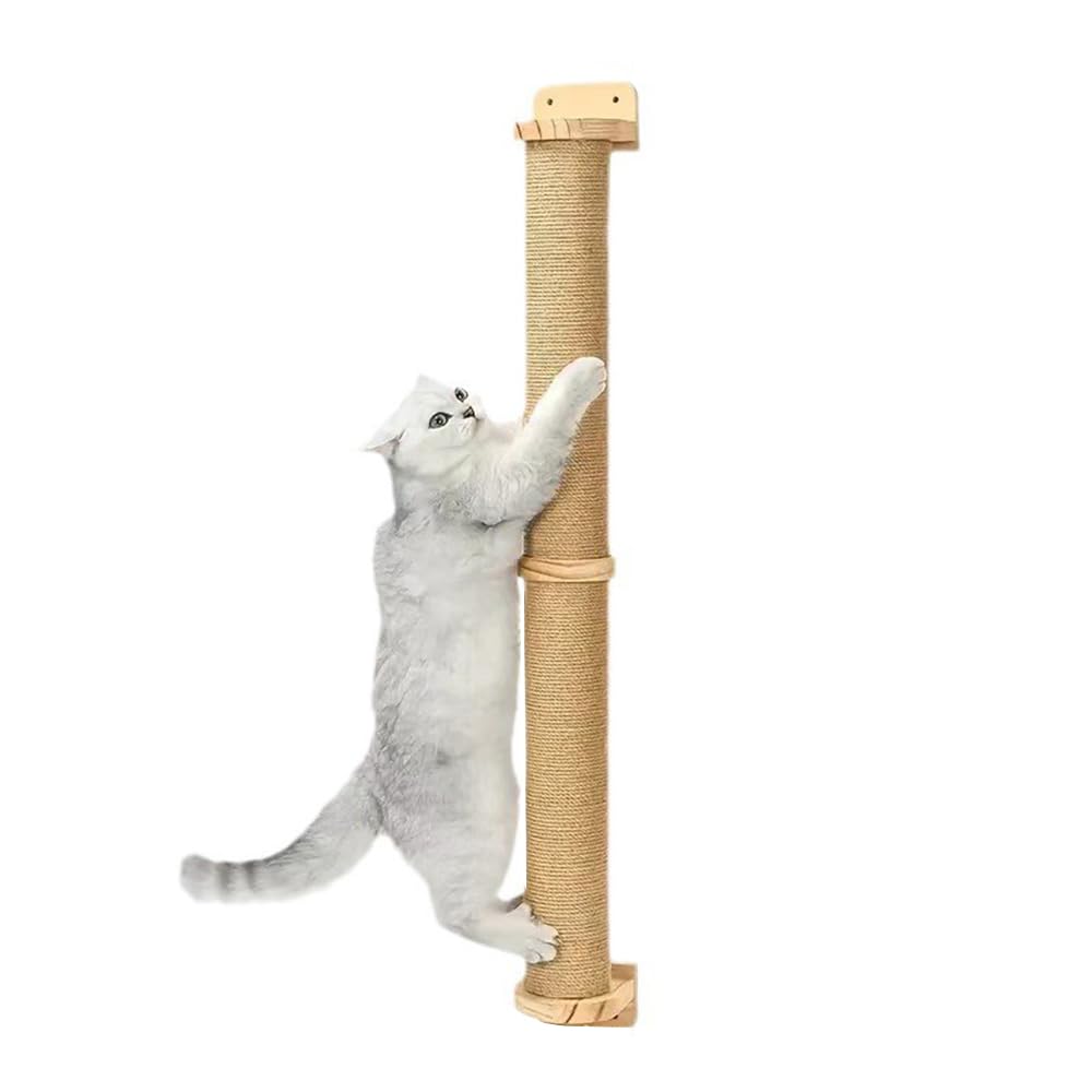 Solid Wood Cat Steps for Wall, 73cm Tall Cat Scratching Posts with Jute Rope, Sisal Climbing Tree, Wooden Furniture Cat Climbing Tube for Indoor Cats (Ginger yellow)