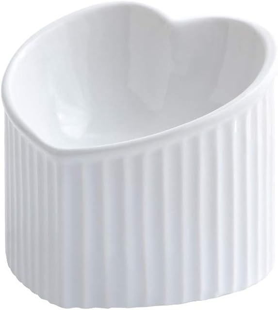 HCHLQLZ White ceramic Raised Cat Bowls, Tilted Elevated Food or Water Bowls, Stress Free, Backflow Prevention, Dishwasher and Microwave Safe, Lead & Cadmium Free