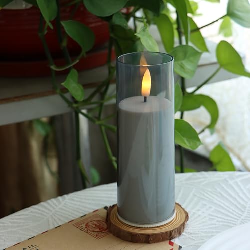 Image of CANDLE CHOICE Indoor Outdoor Flameless Candles with Timer Waterproof Realistic Flickering Battery Operated Pillar LED Lights with Acrylic Shell Wedding Party Christmas Decorations 6 Pack 2 inchx6 inch Grey