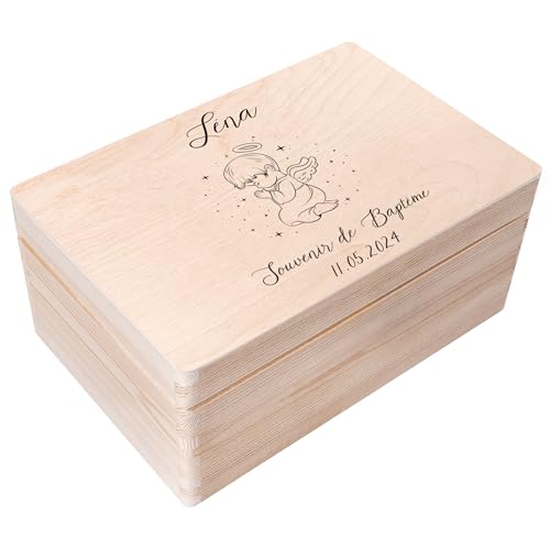 Creative Deco Boite Cadeau Personnalisé Bapteme pour Garçon et Fille | Boîte à Souvenirs en Bois | Personnalisés - Bougie et Prière de l'ange | Personnalisable...