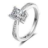 T Brand Silver Color Emerald Cut Cubic Zirconia Rectangular CZ Solitaire Wedding Promise Engagement