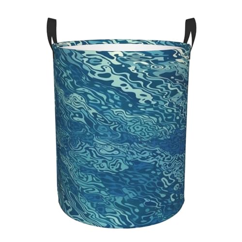 Beautiful sea surface print Circular Hamper Waterproof Storage Bin Organizer Basket Laundry Hamper With Handles For Clothes Toys Small