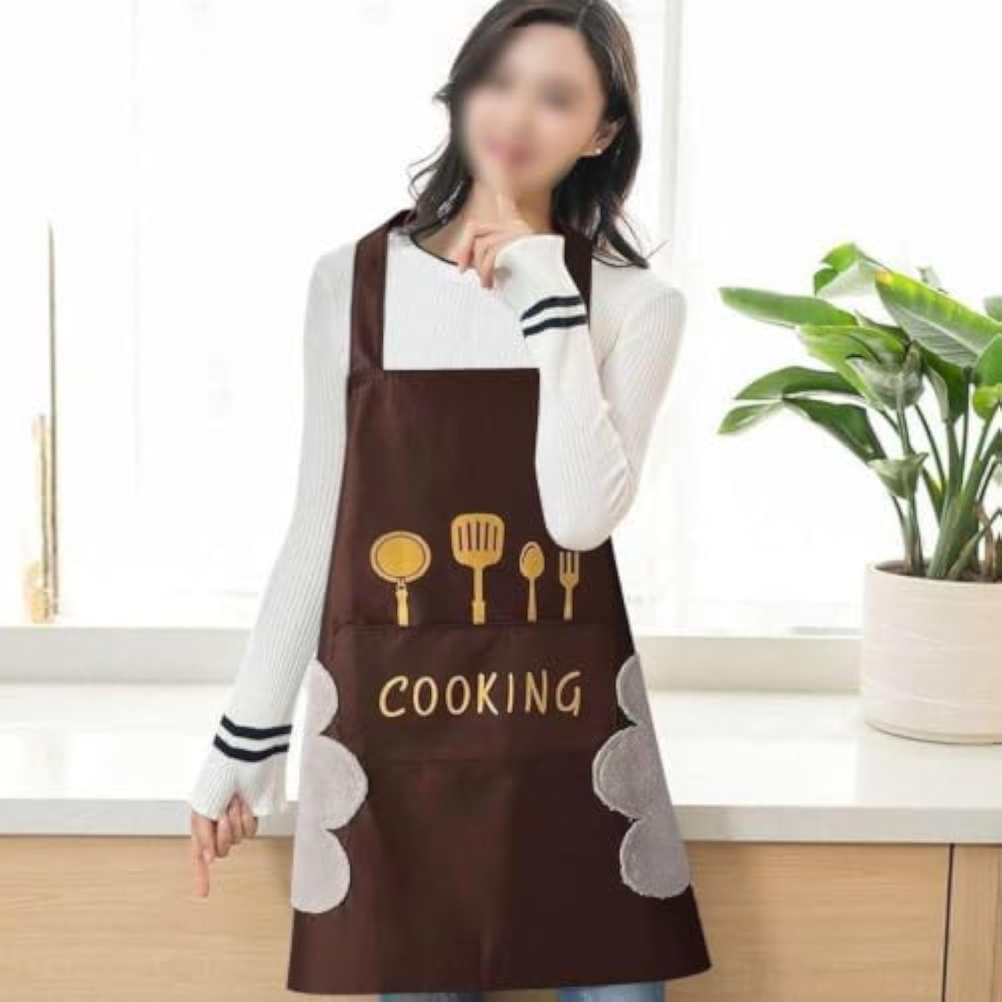 Brown Kitchen Cooking Apron with Hand Wiping Towel Pockets