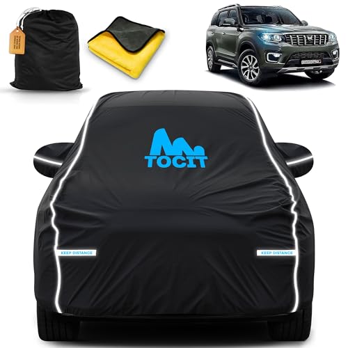 Image of Scorpion Waterproof Long Life Car Cover with Safety Glow Reflective Strap, Premium Velvet Velour Fabric, Soft & Stretchable, Machine Washable, Tri-Stitch Custom Fit with Mirror Pocket