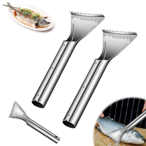 Sharp Stainless Steel Fish Scaler, 2025 NEW 304 Stainless Steel Fish Scaler Remover, Sawtooth Fish Descaler Tool for Family Kitchen, Seafood Markets (2PCS)