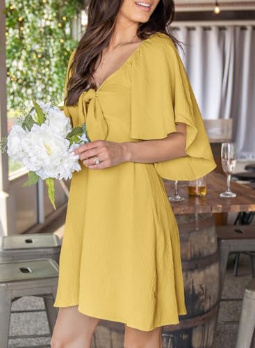 Image of Dokotoo Womens Dresses 2026 Spring Summer Deep V Neck Elegant Cocktail Bow tie Mini Dress S-XL